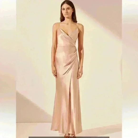 Shona Joy La Lune Cross Draped Maxi Dress Womens 10 Desert Rose Pink Satin - Picture 1 of 16